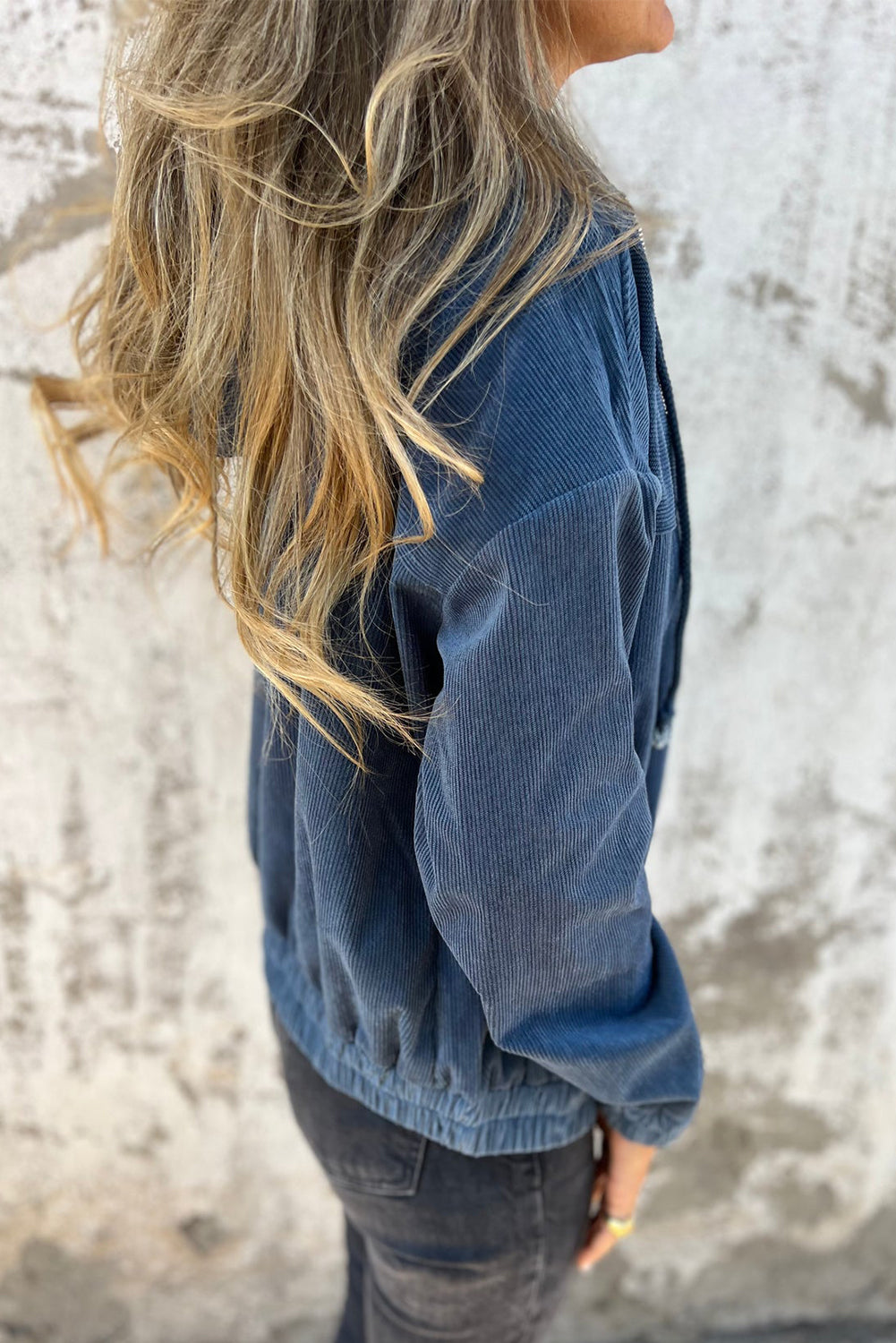 Veste Teal à Capuche avec Cordon de Serrage et Zip