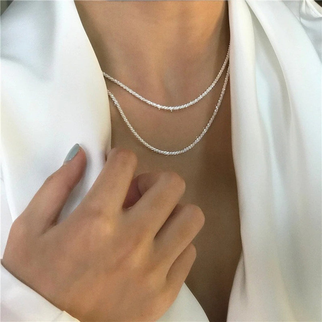 Collier Céleste en Argent à Double Chaîne pour Femmes