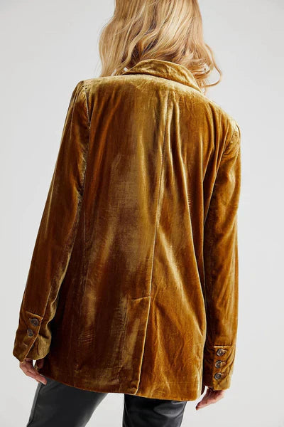 Blazer Chic en Velours à Manches Longues avec Boutonnage