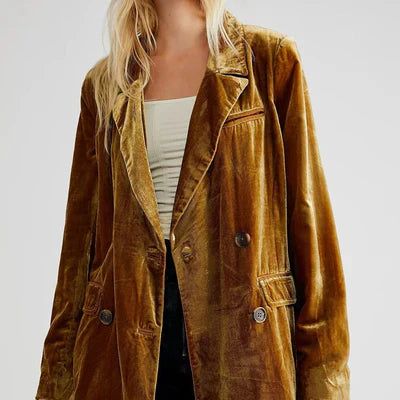 Blazer Chic en Velours à Manches Longues avec Boutonnage