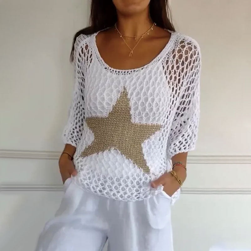 Pull en Crochet à Col Rond pour Femmes
